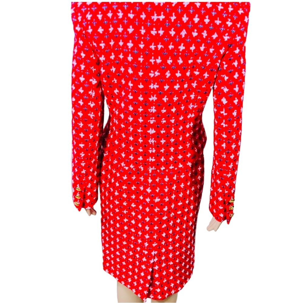 Doncaster multicolored red, white, black & silver metallic thread skirt suit szM - Picture 5 of 15